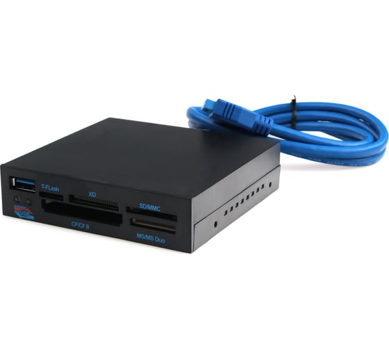 Картридер внутренний USB3.0 3.5 6в1: SD/SDHC, T-Flash, XD, MS, CF, USB3.0, черный, коробка, Gembird FDI2-ALLIN1-03-B