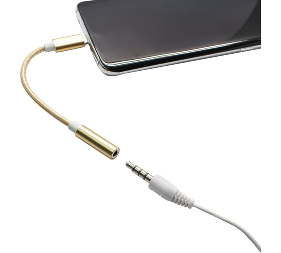 Адаптер OXION Type-C(M)–Jack 3.5мм (F), 12см, металические коннекторы, оплётка, золотой/белый, арт. OX-ADPCM-JACK3.5GD/WH