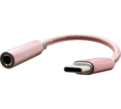 Адаптер OXION Type-C(M)–Jack 3.5мм (F), 12см, металические коннекторы, оплётка, розовый/белый, арт. OX-ADPCM-JACK3.5PK/WH
