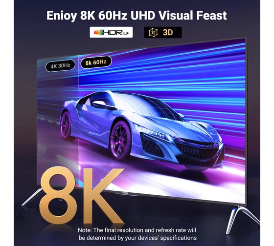 Кабель Ugreen DP115 DisplayPort to HDMI 8K/60Hz Cable. Длина: 2м. Цвет: серый 80397_