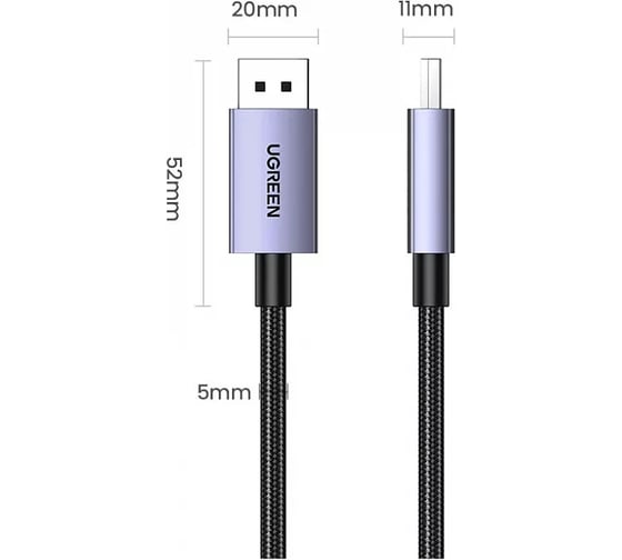 Кабель Ugreen DP118 Display Port Male To Male 16K Cable. Длина: 2м. Цвет: серый 15384_