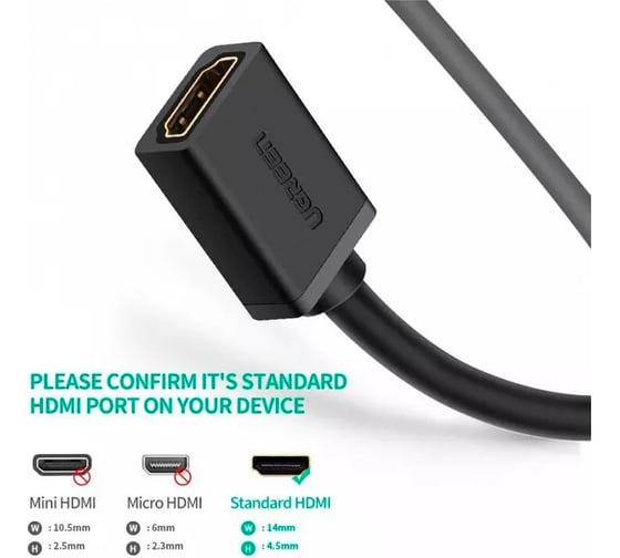 Кабель Ugreen HD107 HDMI 4K Male to Female Cable. Длина: 0,5м. Цвет: черный 10140_