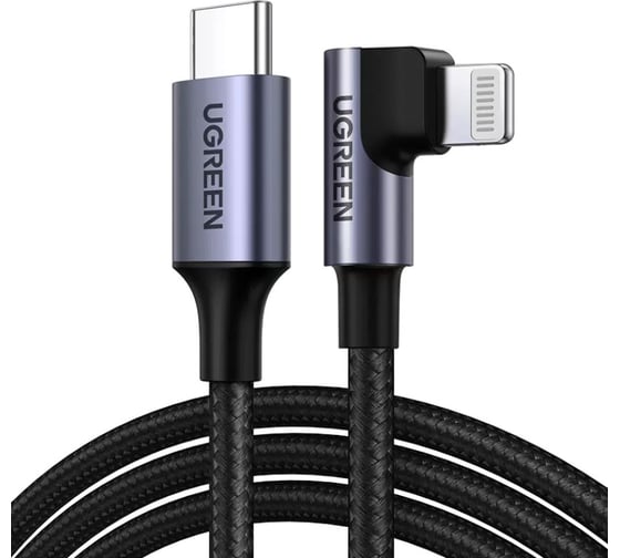 Кабель Ugreen US305 USB-C to Lightning Angled Cable Aluminum Shell Braided. Длина: 2м. Цвет: черный 60765 1