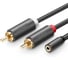 Аудиокабель Ugreen AV102 3.5mm Female to 2 RCA Male Audio Cable 0.25 м, серый 10561_ 1