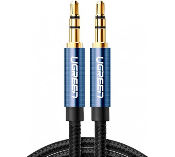 Кабель Ugreen AV112 3.5mm Male to 3.5mm Male Cable Gold Plated Metal Case with Braid 3 м, синий 10688_