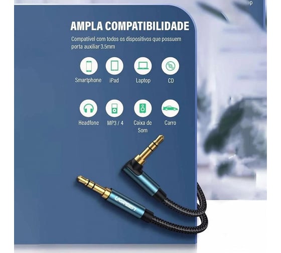 Кабель Ugreen AV112 3.5mm Male To Male Angled Cable угловой 2 м, черный 60181_