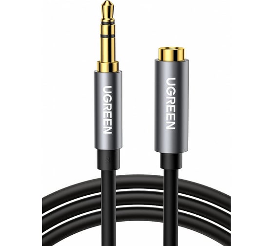 Кабель Ugreen AV118 3.5mm Male to 3.5mm Female Extension Cable 3 м, черный/серый 10595_