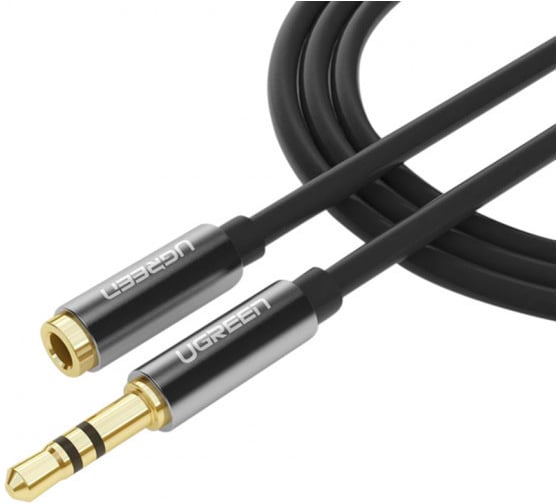 Кабель Ugreen AV118 3.5mm Male to 3.5mm Female Extension Cable 2 м, черный/серый 10594_