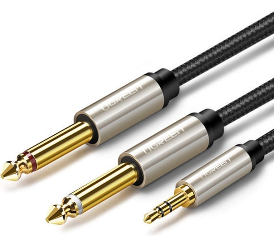 Кабель Ugreen AV126 3.5mm TRS to Dual 6.35mm TS Audio Cable 2 м, серый 10615_