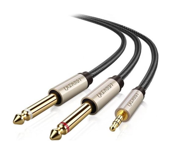 Кабель Ugreen AV126 3.5mm TRS to Dual 6.35mm TS Audio Cable 2 м, серый 10615_