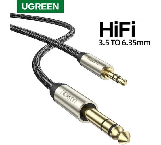 Кабель Ugreen AV127 3.5mm to 6.35mm TRS Stereo Audio Cable 1 м, серый 10625_