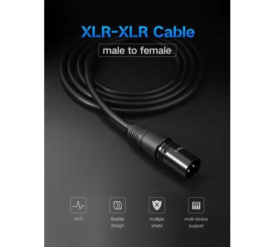 Кабель Ugreen AV130 Cannon Male to Female Microphone Extension Audio Cable 5 м, черный 20712_