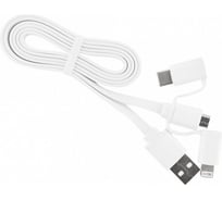 Дата-кабель SMARTBUY USB - 3 в 1 Micro+C+8pin, резин, толст. 1.2 м, до 3А белый iK-312QBOMB white