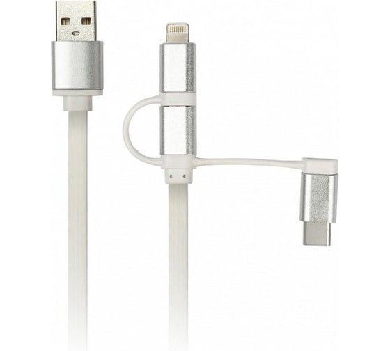 Дата-кабель SMARTBUY USB - 3 в 1 Micro+C+8pin, резин, толст. 1.2 м, до 3А белый iK-312QBOMB white