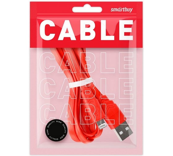 Дата-кабель SMARTBUY USB - 8-pin для Apple плоский, длина 1 м, красный iK-512r red