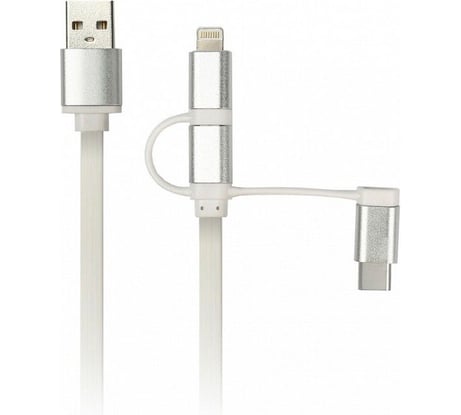 Дата-кабель SMARTBUY USB - 3 в 1 Micro+Type-C+8 pin, длина 1 м, белый iK-312 white
