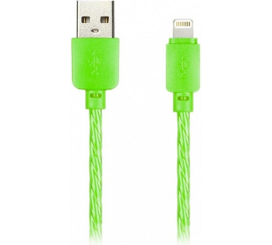Дата-кабель SMARTBUY 8pin SILICONE SPIRAL зеленый, 2 А, 1 м iK-512SPS green