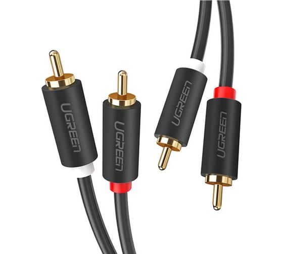 Кабель Ugreen AV104 2RCA Male to 2RCA Male Cable, 2м, черный 10518_