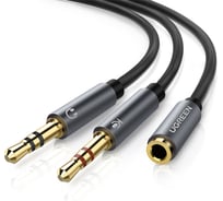 Кабель Ugreen AV140 Dual 3.5mm Male To 3.5mm Female Audio Cable Aluminum Case, черный, 20см 20899_