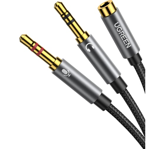 Кабель Ugreen AV140 Dual 3.5mm Male To 3.5mm Female Audio Cable Aluminum Case, черный, 20см 20899_