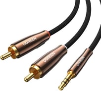 Кабель Ugreen AV170 3.5mm Male to 2 RCA Copper Case Braided Aux Cable, 2м, черный/темно-медный 80847_