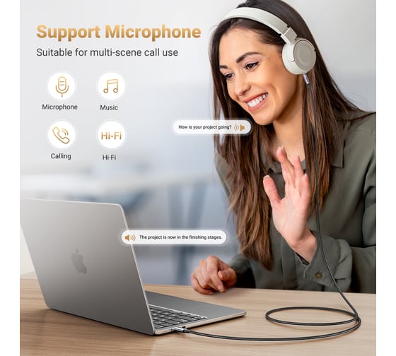 Кабель Ugreen CM734 USB-C to 3.5mm Audio Cable With Chip, 1м, серый 35056_