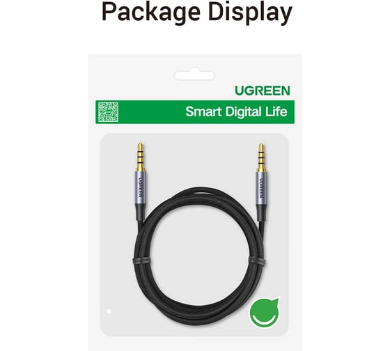 Кабель Ugreen AV183 3.5mm Male to Male 4-Pole Microphone Audio Cable, 3м, черный 20785_