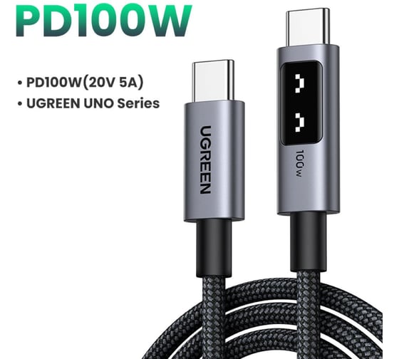 Кабель Ugreen L509 UNO Type C 2.0 Male To Type C 2.0 Male Robot 5A Data Cable, 1м, черный/серый 35501_