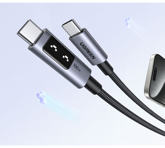 Кабель Ugreen L509 UNO Type C 2.0 Male To Type C 2.0 Male Robot 5A Data Cable, 1м, черный/серый 35501_