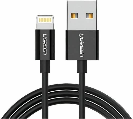 Кабель Ugreen US155 USB-A Male to Lightning Male Cable Nickel Plating ABS Shell, 1м, черный 80822 1