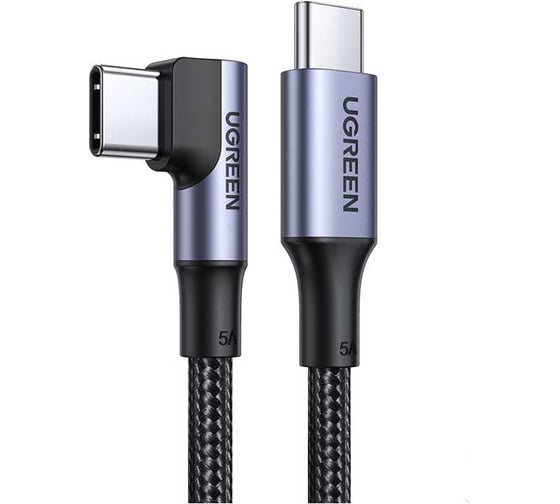 Кабель Ugreen US334 USB-C 2.0 Male To Angled 90 USB-C 2.0 Male 5A Data Cable, 3м, черный 20583_