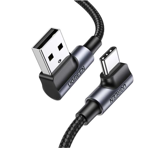 Кабель угловой Ugreen US176 Right Angle USB-A to USB-C Cable_угол направо, 0.5 м, черный 20855_