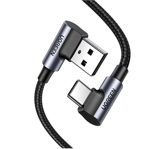 Кабель угловой Ugreen US176 Right Angle USB-A to USB-C Cable_угол направо, 0.5 м, черный 20855_