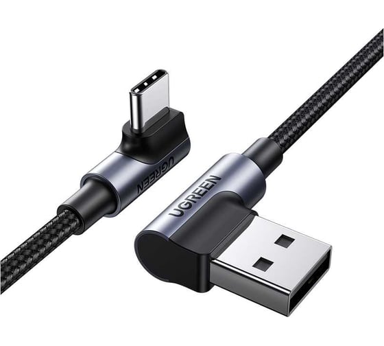 Кабель угловой Ugreen US176 Right Angle USB-A to USB-C Cable_угол направо, 0.5 м, черный 20855_