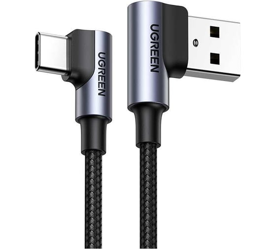 Кабель угловой Ugreen US176 Right Angle USB-A to USB-C Cable_угол направо, 3м, серый космос 70875