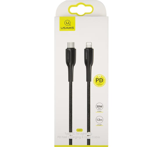 USAMS Дата-Кабель SJ401 Power Delivery, Type-C - Lightning Zync Alloy (1.2 м), черный УТ000021069