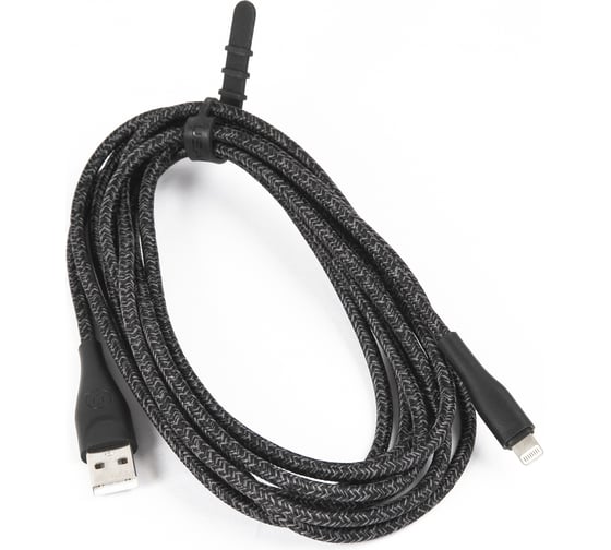USAMS Дата-Кабель SJ397 USB - Lightning (3 м) нейлоновая оплетка, черный (SJ397USB01) УТ000021062