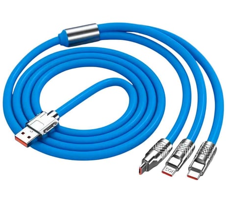Кабель быстрой зарядки ZDK 3в1 (usb type c, micro usb, lightning) 120 см, цвет синий, one30blue