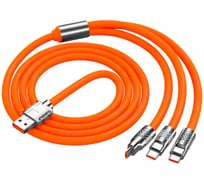 Кабель быстрой зарядки ZDK 3в1 (usb type c, micro usb, lightning) 120 см, цвет оранжевый, one30or