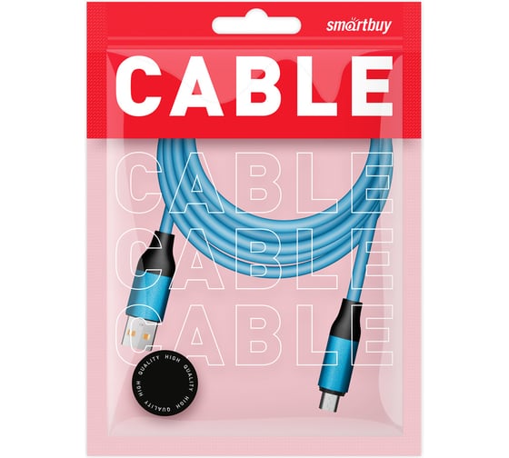 Кабель для зарядки и передачи данных SMARTBUY супертолстый BOLD MICRO USB синий, 3А, TPE, 1 м IK-12BOLD-BLUE