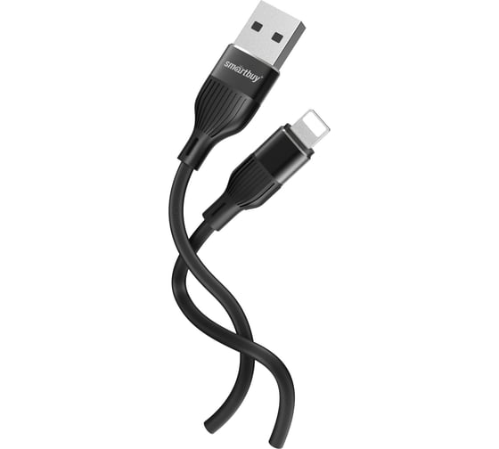 Кабель для зарядки и передачи данных SMARTBUY S72 Lightning черный, 2.4 А, силикон, 1 м iK-512-S72b 1