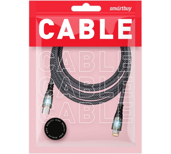 Кабель для зарядки и передачи данных SMARTBUY прозрачные наконечники TYPE C - LIGHTNING черный, 3А, нейлон, 1 м IK-12-PDTRANSP-BLACK