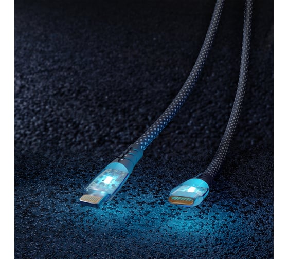 Кабель для зарядки и передачи данных SMARTBUY прозрачные наконечники TYPE C - LIGHTNING черный, 3А, нейлон, 1 м IK-12-PDTRANSP-BLACK