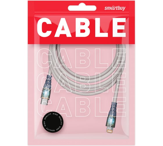 Кабель для зарядки и передачи данных SMARTBUY прозрачные наконечники TYPE C - LIGHTNING серый, 3А, нейлон, 1 м IK-12-PDTRANSP-GRAY