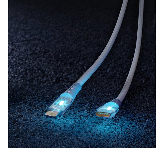 Кабель для зарядки и передачи данных SMARTBUY прозрачные наконечники TYPE C - LIGHTNING серый, 3А, нейлон, 1 м IK-12-PDTRANSP-GRAY