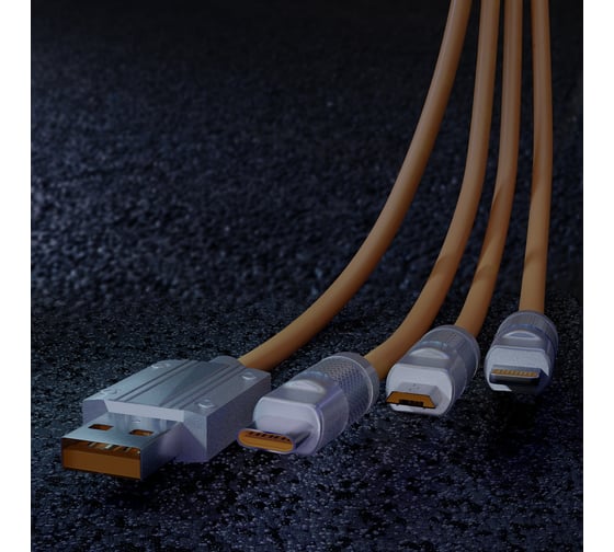Кабель для зарядки SMARTBUY 3-в-1 супертолстый BOLD TYPE C+LIGHTNING+MICROUSB оранжевый, 3А, TPE, 1 м IK-312QBOMB2-ORANGE