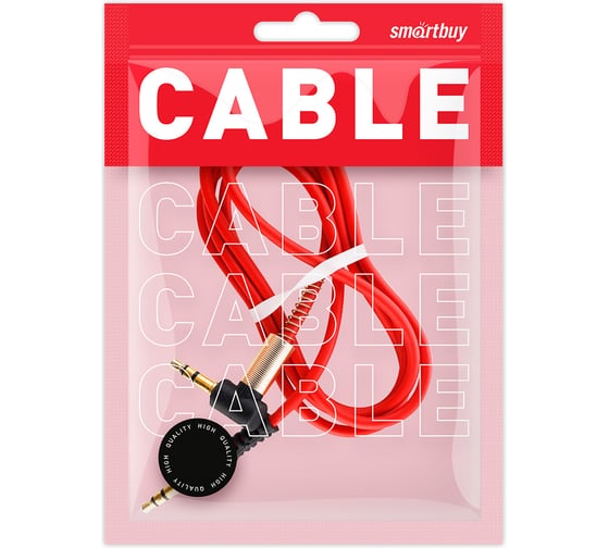 AUX кабель SMARTBUY 3.5-3.5 мм M-M, 1 м, красный, с Г-образным наконечником 100 A-35-35-fold red