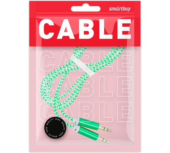 AUX кабель SMARTBUY 3.5-3.5 мм M-M, 1 м, зеленый, нейлоновая оплетка 100 A-35-35 green