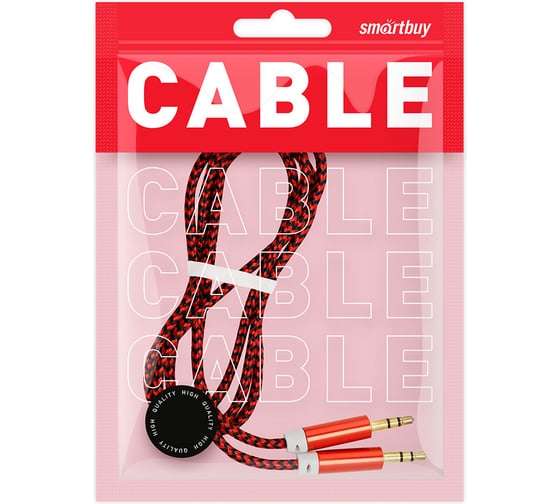 AUX кабель SMARTBUY 3.5-3.5 мм M-M, 1 м, красный, нейлоновая оплетка 100 A-35-35 red