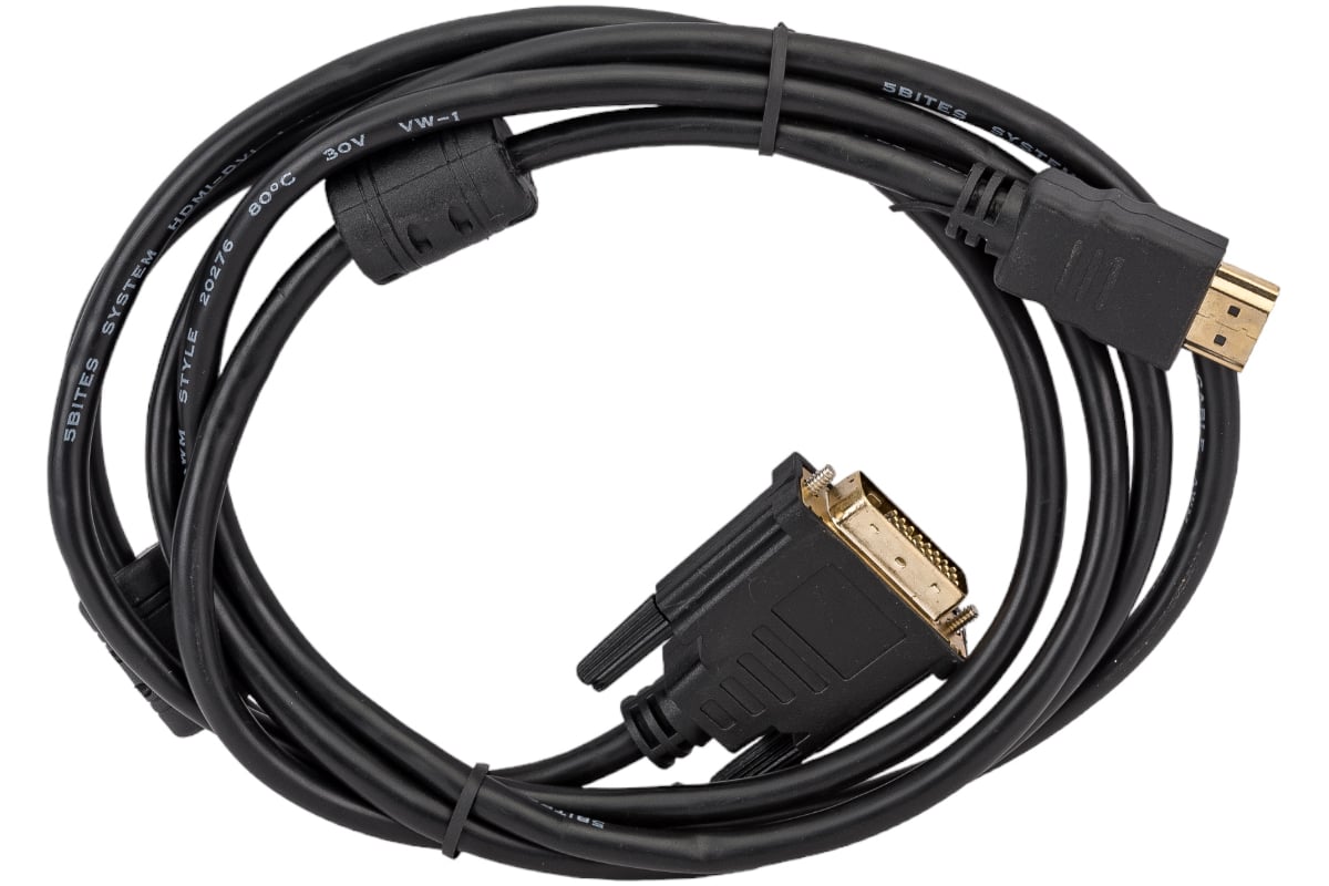 Кабель HDMI M - DVI M 24+1 5bites Dual Link ферритовые кольца, позолоченные  контакты 2м APC-073-020 - выгодная цена, отзывы, характеристики, фото -  купить в Москве и РФ